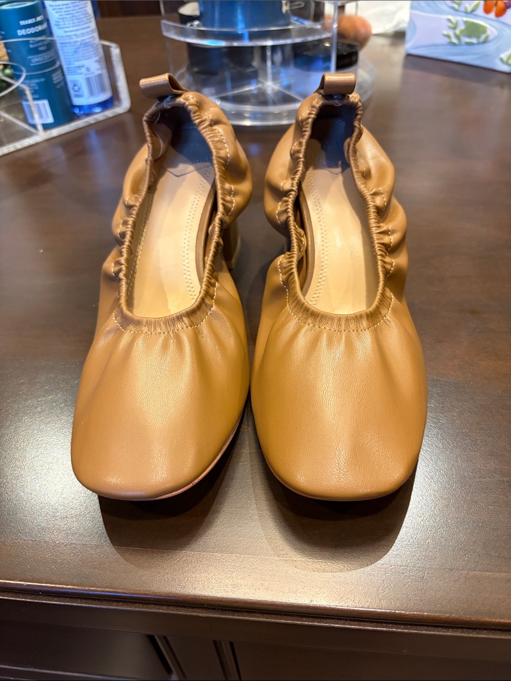 H&M Women's Camel Brown Elastic-Top Ballet Flats